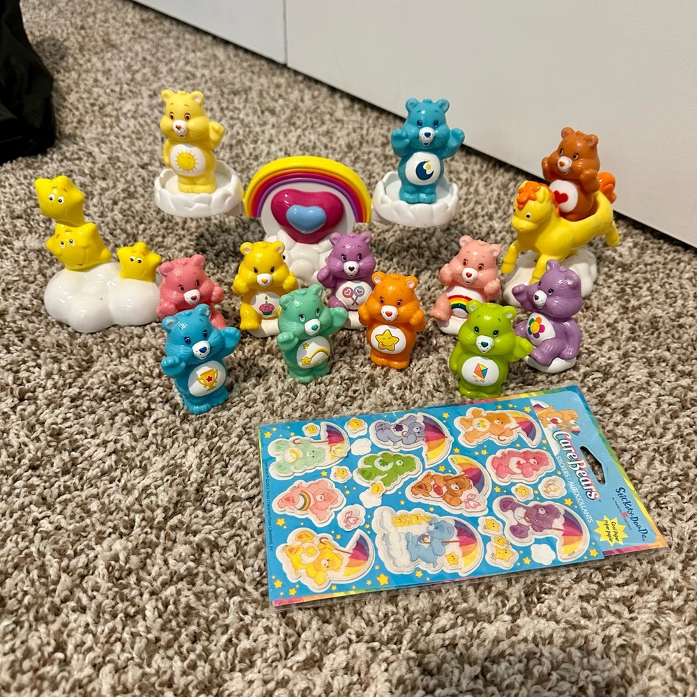 2003 Care Bears Colorful Figurine Set and Stickers!